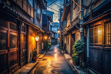 Fototapeta premium Yotsuya Back Alley Tokyo - Mysterious Night Photography, Japanese Urban Exploration, Dark Alleyway Scene