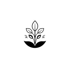 Simple, elegant, and minimalistic illustration depicting leaves growing from a black stylized base.