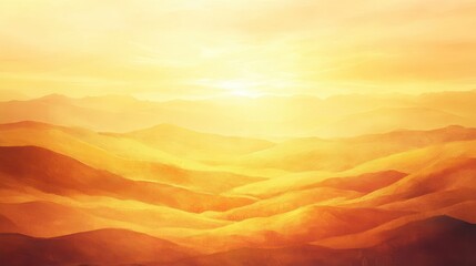 Fototapeta premium A golden sunset background with rolling hills and soft glowing waves of light