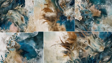 An abstract arrangement featuring fluid patterns in earthy colors.