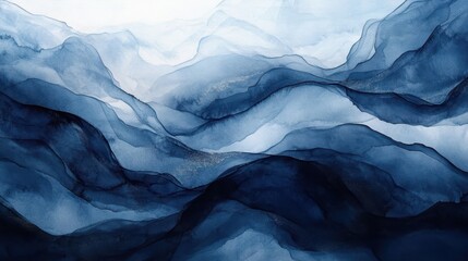 Fototapeta premium A mysterious watercolor background with blue and silver tones flowing into misty waves