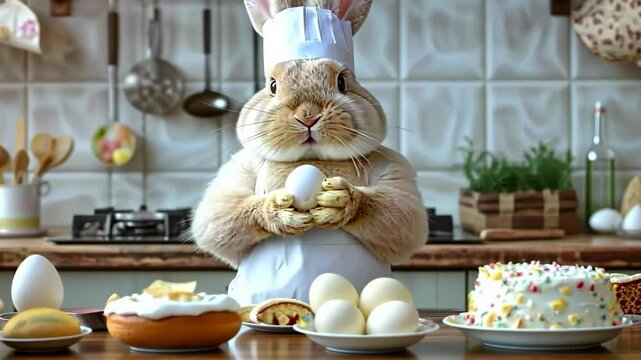 a hare, a rabbit is baking cupcakes in the kitchen