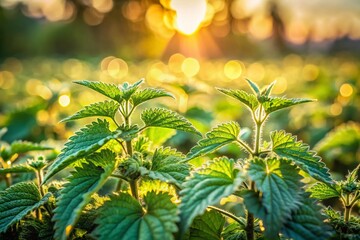 Fototapeta premium Miniature Dried Nettle Field, Tilt-Shift Photography, Herbal Remedy, Botanical Closeup