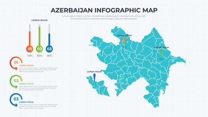 Obraz premium Infographic Map of Azerbaijan. Azerbaijan country map infographic colored vector template with regions and pointer marks.