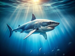 Obraz premium Miniature Great White Shark Underwater Scene, Tilt-Shift Photography