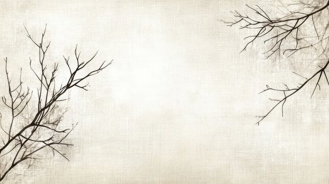 A sophisticated line art backdrop with pencil-drawn branches over a textured linen surface with warm tones