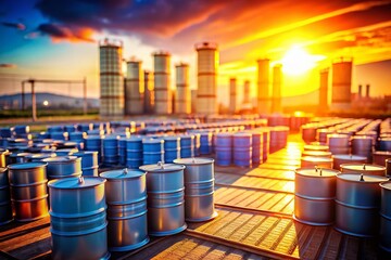 Miniature Oil Refinery: Rows of Industrial Fuel Barrels in a Tilt-Shift Landscape