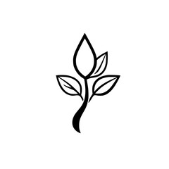 Black-and-white, minimal icon illustration of a plant with leaves, on a white background.