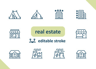 Real estate icons. House, buildings, home vector icon set