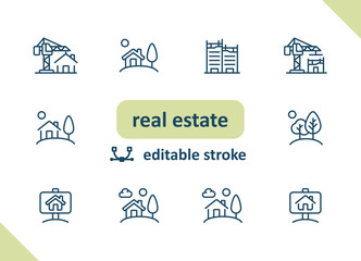 Real estate icons. House, buildings, home vector icon set