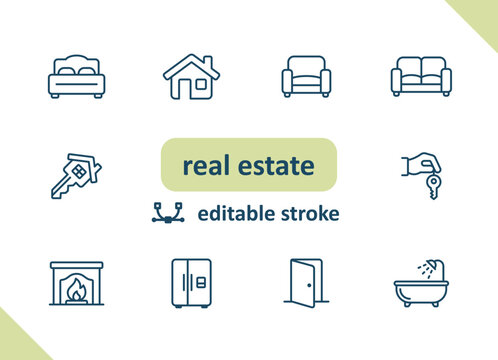 Real estate icons. House, buildings, home vector icon set