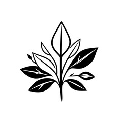 Vectorized Illustration of a Branch with Leaves and Buds on White Background.