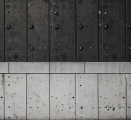 Fototapeta premium Old black background. Wallpaper in grunge style. Concrete texture. Black acrylic stains isolated on white. Hand drawn banner, label, frame shape. Black textured design elements.generative ai