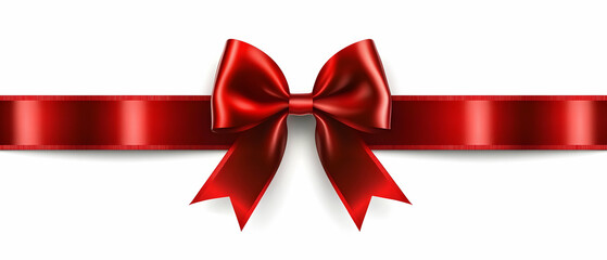 Shiny red satin ribbon on a white background  -
