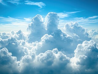 Fototapeta premium Ethereal cloudscape of fluffy cumulus clouds against a vibrant blue sky creating a serene and dreamy atmosphere aerial view