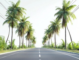 Tropical Road Under Palm Trees