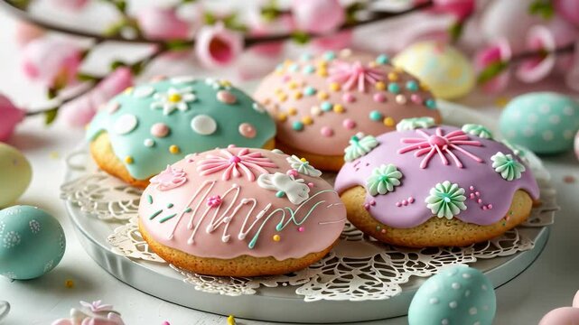 Easter cookies and cupcakes with pastel frosting