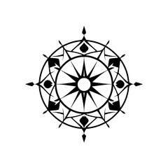 Black and white compass rose, ornate mandala.