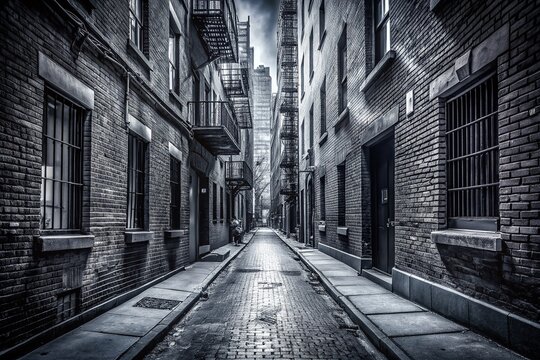 Fototapeta Minimalist Black & White Vintage NYC Alleyway Photograph - Urban Street Scene