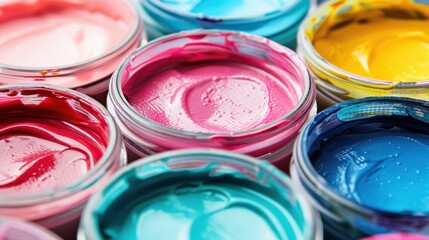 Watercolor Paints: Pastel pink, blue, and yellow hues in soft, transparent washes, perfect for creating delicate art with a gentle, flowing texture.
