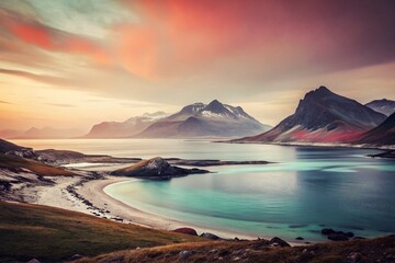Naklejka premium Minimalist Coastline: Sommaroy Island, Norway - Ornfloya Hiking Trail Panorama
