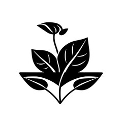 Black and White minimal illustration of a plant-like design with leaves, stylized.