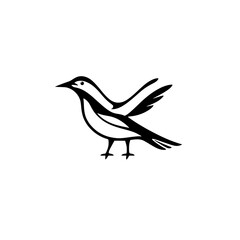 A black and white stylized illustration of a bird with a white background.