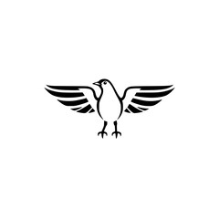 Obraz premium Bird logo vector with spread wings, illustration of a simple monochrome bird in flight, black and white.