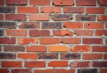 Capture the Rustic Charm: Close-Up Photo of a Weathered Brick Wall in Rich Red and Brown Tones, Featuring a Detailed Brickwork Pattern and Textured Surface.

