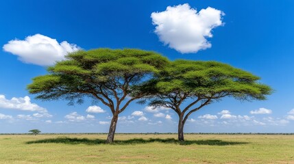 Obraz premium Two Acacia Trees on a Sunny African Savanna
