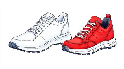 Watercolor Vibrant Composition of Athleisure Footwear for Active Lifestyle and Fashion
