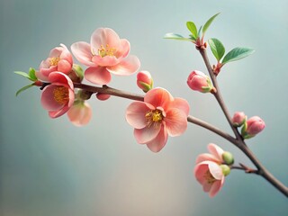 Minimalist Japanese Quince Blossom Branch - Spring Floral Photography