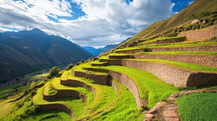 Ancient Inca Terrace Farms in the Andes Mountains