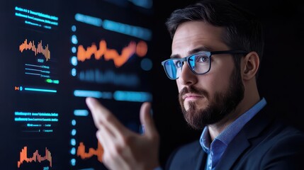 Close-Up of Professional Analyzing Data on Digital Screen with Artificial Intelligence Insights