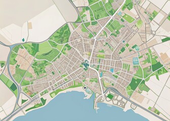 Obraz premium Minimalist Panoramic Map of Aberdeen, Scotland: Cityscape Skyline