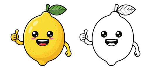 Thumbs up Fresh Lemon vector illustration and Line art with white background