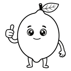 Thumbs up Fresh Lemon vector illustration and Line art with white background