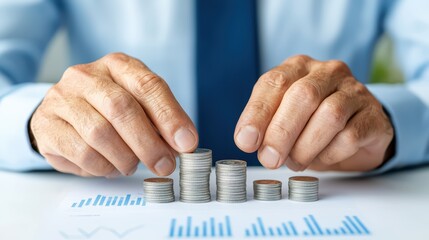 Fototapeta premium Hands Measuring Growth with Coins and Charts Depicting Startup Venture Capital Success