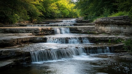 Fototapeta premium Cascading Waterfall Through Rocky Creek Bed