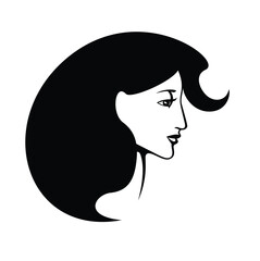 elegant woman with gorgeous hair profile head portrait - black and white vector art deco style beauty