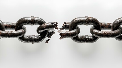 broken golden chain, in the style of hyper-realistic, on a white background. Conceptual design for freedom and breaking free from constraints or barriers