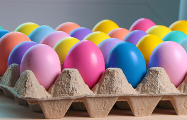 colorful eggs in egg cartons for Easter