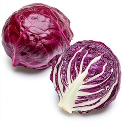Obraz premium Two Vibrant Red Cabbages on White Background
