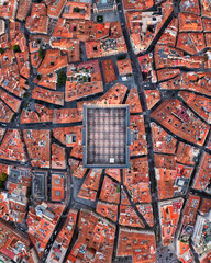 Aerial view above of Plaza Mayor, Madrid, Spain