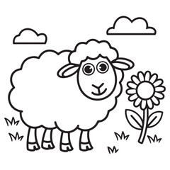 Obraz premium Sheep and Sunflower Coloring Page for Kids