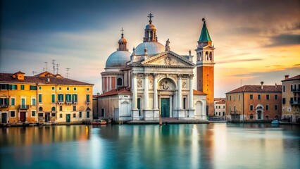 Naklejka premium Minimalist Venice: Santa Maria del Rosario Church, Canal Reflections