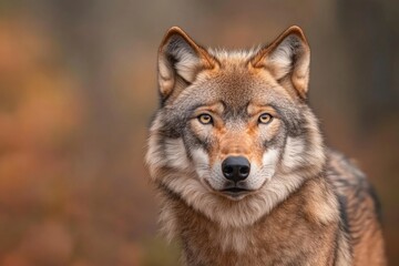 Majestic wolf gazes intensely, showcasing striking fur patterns