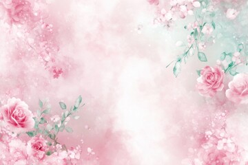 Soft pink roses and blossoms on dreamy background.