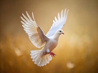 Minimalist White Dove in Flight, Peaceful Bird Soaring