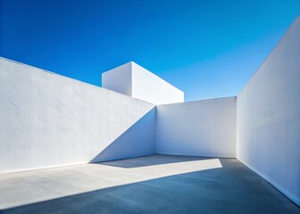 Minimalist White Wall Mockup: Light & Shadow Aerial Photography for Presentation